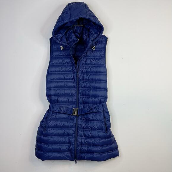 Lands End Packable Down Filled Hooded Belted Long Vest Navy Blue women’s plus 1X - Picture 3 of 13